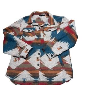 Men's Patterned Shacket- Multicolor Aztec Western